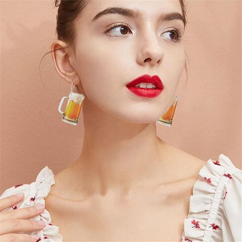 ONLYJUMP 3D Simulation wine glasses Earrings for Women Beer Mug Earrings Lightweight Dangle Drop Earrings Yellow Whisky Earrings Funny Acrylic Food Earrings in Saudi Arabia