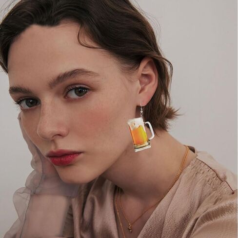 ONLYJUMP 3D Simulation wine glasses Earrings for Women Beer Mug Earrings Lightweight Dangle Drop Earrings Yellow Whisky Earrings Funny Acrylic Food Earrings in Saudi Arabia