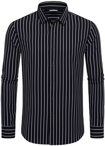 Mens Dress Shirts Stretch Long Sleeve Button Down Shirts Print Regular Fit Casual Busines Shirt in Saudi Arabia