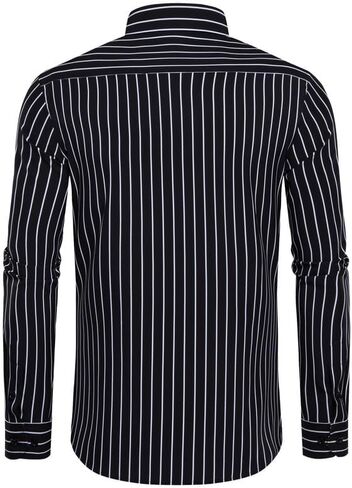 Mens Dress Shirts Stretch Long Sleeve Button Down Shirts Print Regular Fit Casual Busines Shirt in Saudi Arabia