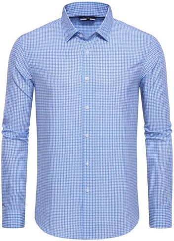 Mens Dress Shirts Stretch Long Sleeve Button Down Shirts Print Regular Fit Casual Busines Shirt in Saudi Arabia