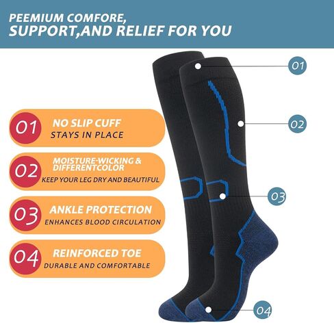 fenglaoda 6 Pairs Compression Socks for Women & Men Knee High Cute Circulation Socks for Nurse Pregnant Travel Athletic in Saudi Arabia