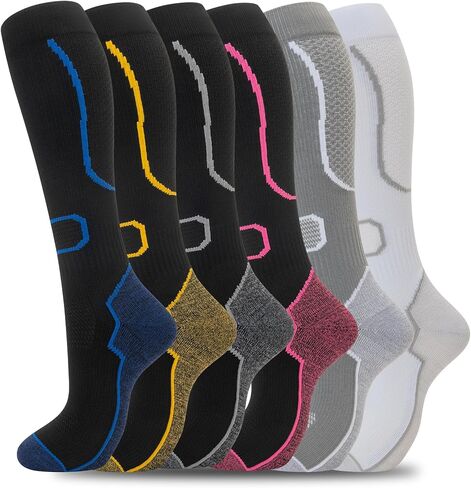 fenglaoda 6 Pairs Compression Socks for Women & Men Knee High Cute Circulation Socks for Nurse Pregnant Travel Athletic in Saudi Arabia