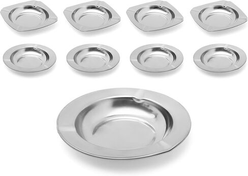 منافض السجائر - صواني سجائر معدنية للسجائر الداخلية والخارجية - مجموعة منفضة سجائر منزلية للسيجار، 5 قطع دائرية (عمق 4.72 بوصة) و4 قطع مربعة (4.33 بوصة × 4.33 بوصة) - منفضة سجائر من الفولاذ المقاوم للصدأ لطاولة الفناء in Kuwait