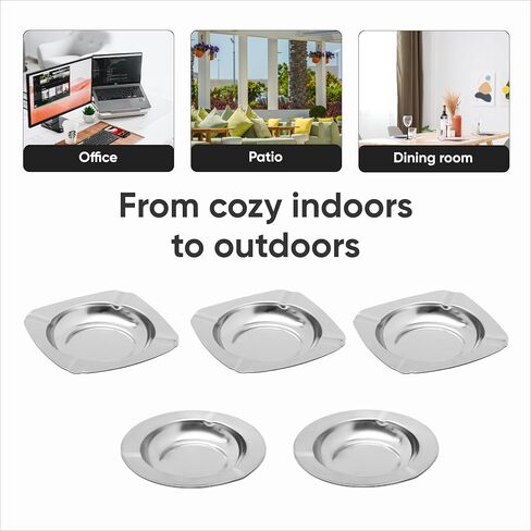 منافض السجائر - صواني سجائر معدنية للسجائر الداخلية والخارجية - مجموعة منفضة سجائر منزلية للسيجار، 5 قطع دائرية (عمق 4.72 بوصة) و4 قطع مربعة (4.33 بوصة × 4.33 بوصة) - منفضة سجائر من الفولاذ المقاوم للصدأ لطاولة الفناء in Kuwait
