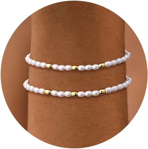أساور اللؤلؤ الذهبية للنساء، أساور لؤلؤ المياه العذبة المطلية بالذهب عيار 14 قيراط، أساور أنيقة على شكل قلب مطرز باللؤلؤ، هدايا مجوهرات أنيقة للنساء in Kuwait