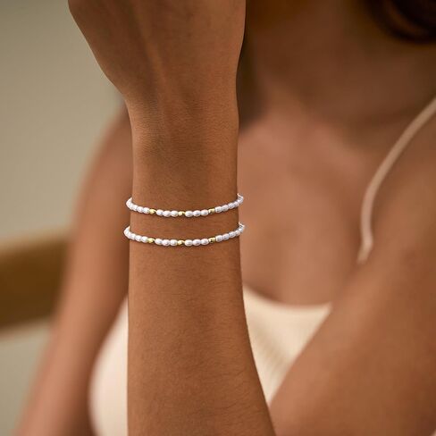 أساور اللؤلؤ الذهبية للنساء، أساور لؤلؤ المياه العذبة المطلية بالذهب عيار 14 قيراط، أساور أنيقة على شكل قلب مطرز باللؤلؤ، هدايا مجوهرات أنيقة للنساء in Kuwait