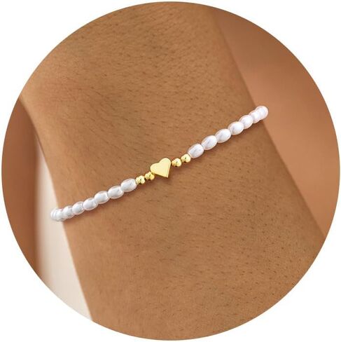 أساور اللؤلؤ الذهبية للنساء، أساور لؤلؤ المياه العذبة المطلية بالذهب عيار 14 قيراط، أساور أنيقة على شكل قلب مطرز باللؤلؤ، هدايا مجوهرات أنيقة للنساء in Kuwait
