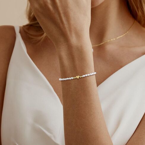 أساور اللؤلؤ الذهبية للنساء، أساور لؤلؤ المياه العذبة المطلية بالذهب عيار 14 قيراط، أساور أنيقة على شكل قلب مطرز باللؤلؤ، هدايا مجوهرات أنيقة للنساء in Kuwait