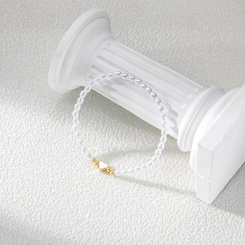 أساور اللؤلؤ الذهبية للنساء، أساور لؤلؤ المياه العذبة المطلية بالذهب عيار 14 قيراط، أساور أنيقة على شكل قلب مطرز باللؤلؤ، هدايا مجوهرات أنيقة للنساء in Kuwait