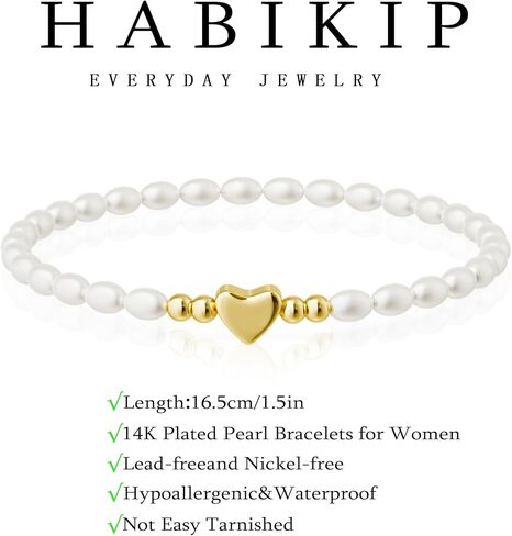 أساور اللؤلؤ الذهبية للنساء، أساور لؤلؤ المياه العذبة المطلية بالذهب عيار 14 قيراط، أساور أنيقة على شكل قلب مطرز باللؤلؤ، هدايا مجوهرات أنيقة للنساء in Kuwait
