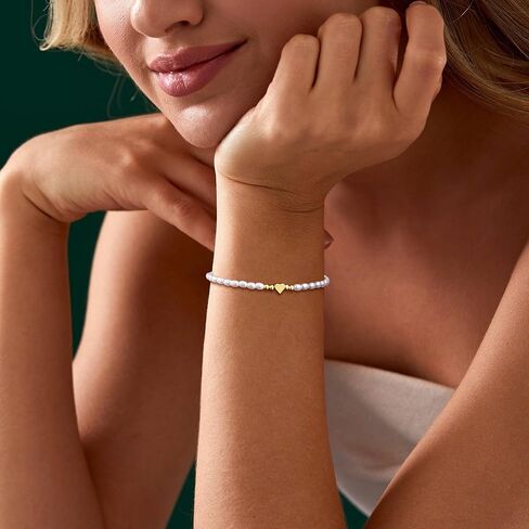 أساور اللؤلؤ الذهبية للنساء، أساور لؤلؤ المياه العذبة المطلية بالذهب عيار 14 قيراط، أساور أنيقة على شكل قلب مطرز باللؤلؤ، هدايا مجوهرات أنيقة للنساء in Kuwait