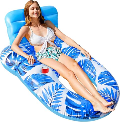عوامة حمام السباحة القابلة للنفخ، كراسي عائمة قابلة للنفخ للبالغين، كرسي حمام سباحة مع حامل مشروبات، مسند ظهر، مسند للقدمين وتصميم كبير الحجم، مناسب لحمامات الشمس المنفجرة في النهر والبحيرة in Kuwait