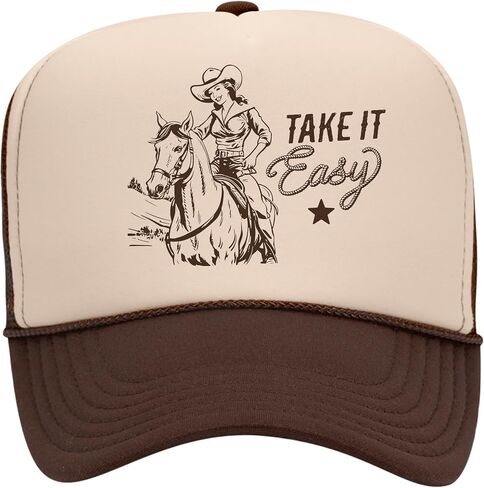 Take It Easy Cowgirl Trucker Hat | Trendy Cowboy Cute Western | Premium Mesh Foam Snapback Hat for Men & Women in Kuwait