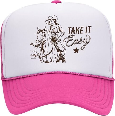 Take It Easy Cowgirl Trucker Hat | Trendy Cowboy Cute Western | Premium Mesh Foam Snapback Hat for Men & Women in Kuwait