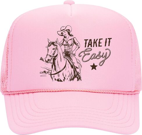 Take It Easy Cowgirl Trucker Hat | Trendy Cowboy Cute Western | Premium Mesh Foam Snapback Hat for Men & Women in Kuwait