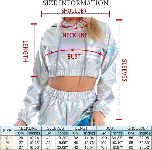 Ypser Holographic Crop Top Hoodies Shiny Metallic Top Rave Outfits For Women in Saudi Arabia