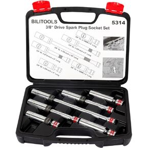 BILITOOLS 6 Piece 3/8-Inch Drive Magnetic Swivel Spark Plug Socket Set-Includes 9/16-Inch, 5/8-Inch, 14mm, 16mm Socket & 3/8-inch Drive with 6-Point and 12-Point, CR-V