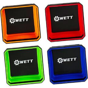 WETT Collapsible Magnetic Parts Tools Tray Set, 4-Pack Foldable 4.5" Square Silicone Bowls with Double Sided Magnetic Base, for Storing Bolts, Screws, Nuts, Pins, Washers and Other Small Metal Parts
