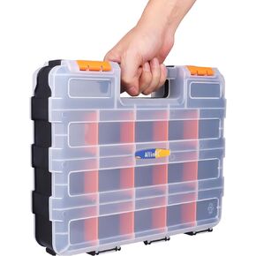 Small Tool Box Organizer Parts Storage Box Double Side Hardware Organizer 34 Compartments with Removable Dividers for Screws Bolts Nuts Nails