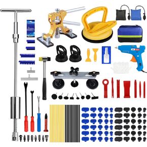 Dent Puller Hail Remover Kits,129pc Professional Car Paintless Dent Removal Tools,Slide Hammer 2 in 1 T-Bar, Adjustable Dent Lifter,Bridge Puller for Auto Dent Damage Removal, Door Dings