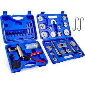 Orion Motor Tech 2 in 1 Brake Caliper Compression Tool & Brake Bleeder Kit, Handheld Vacuum Pump Brake Bleeder Tool Set, Disc Brake Pad Service Tool with Thrust Bolt Retaining Plates & 18 Adapters
