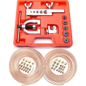 25 ft 3/16" + 1/4" Copper Coated Brake Line Kit (Includes 32 Fittings and 8 Unions)+ Brake Line Double & Single Flaring Tool Kit
