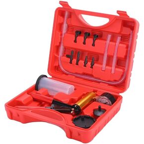 2 in 1 Brake Bleeder Kit with Hand Vacuum Pump with Gauge Adapters Automotive Brake Fluid Bleeding Set with Protected Case for Car Truck （Black）