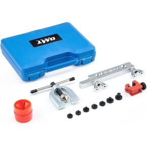 Orion Motor Tech Flaring Tool Set with Tubing Cutter Deburring Tool Flaring Bar 4.7 mm 5mm 6mm 1/4" 8mm 10mm and 1/2" Adapters, Kit for Single Double and Bubble Flares on Tubing Brake Lines