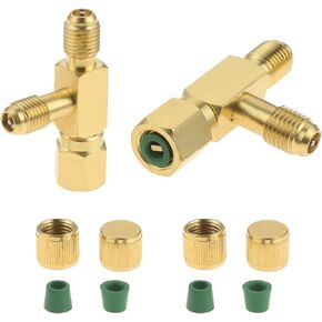 2PCS Quick Coupler Access Tee, 1/4'' Valves Core Tee Adapter with Swivel Connector, Fits for Gauge Deep Vacuum Pump Manifold