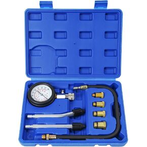 8PCS Compression Tester Kit Professional Petrol Gas Engine Cylinder Pressure Gauge 0-300 PSI Automotive Tool for Motorcycle Car Truck (Red 8pc)