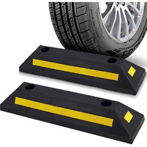 Pyle 2-Pc Curb Garage Vehicle Floor Stopper - Used for Parking Safety, Heavy Duty Rubber Parking Lot Driveway Stopper, For Car Vans Trucks Tire Wheel Guide Block Protect Bumper, Black