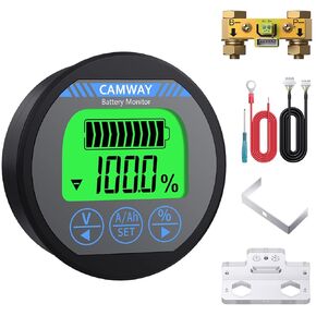CAMWAY Battery Monitor 8-120V 0-500A Voltmeter Ammeter Voltage Current Meter Backlight Waterproof Auto Car Motor Boat Caravan RV Motorhome Golf Cart,etc