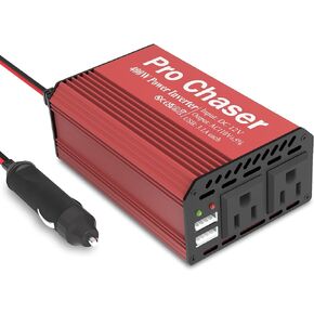 Pro Chaser 400W Power Inverters for Vehicles - DC 12v to 110v AC Car Inverter Converter, 6.2A Dual USB Charging Ports, Dual AC Adapter for Air Compressor Laptops (Red)
