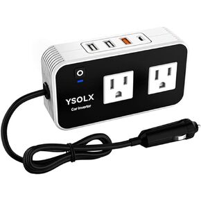 YSOLX 200W Car Power Inverter, DC 12V to 110V AC Converter, Fast Car Charger Adapter with [20W USB-C/USB-QC(18W)/ 4.8A Dual USB/Dual AC Outlet], Car Plug Adapter Outlet for Laptop