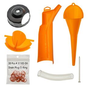 Oil Change Kit Oil Filter Cap Wrench,Crankcase Fill Funnel,Primary Case Oil Funnel,Drip-Free Oil Filter Funnel,30Pcs O-Rings,Compatible with Harley