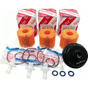 OEM GENUINE 04152-YZZA1 OIL FILTERS x 3 with CRUSH WASHERS and PREMIUM WRENCH ZTOOL | for SELECT 2.5, 2.7, 3.5, Engines C/amry, R/AV4, H/ighlander, S/ienna, T/undra T/acoma + More