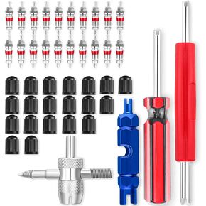 ptiysta 44pcs Stem Removal Tool, Spool Removal and Installation Tool, Four-Way Valve Tool, Spool, Stem Cover. Suitable for All Types of Tires
