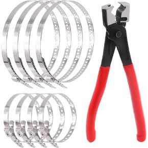 Swpeet 9Pcs Heavy Duty Multi-purpose Hose Clip Pliers with Small and Large Stainless Steel CV Boot Clamp Assortment Kit, Crimp Clamp Clic-R Collar Pliers Adjustable Drive Shaft CV Boot for Most Cars