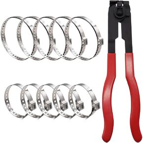 Aienxn CV Boot Clamp Plier with 10PCS 304 Stainless Steel CV Boot Clamps, Crimp Bands Ear Type Extension Ear Boot Tie Pliers for Auto/ATV Q-060