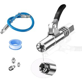 HayEastdor Grease Gun Coupler, 6-Jaw Strong Lock-on,10000 PSI High Pressure Grease Coupler with 12" Spring Flex Hose, Single Handle Quick Release 1/8" NPT Grease Gun Fittings GL013