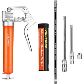 ValueMax Mini Grease Gun Kit (3500 PSI) with 3 OZ Grease, 12'' Flexible Hose, 5'' & 3" Extension Tubes, Pistol Grip, Reinforced Construction, Fit for Automotive, Marine, Industrial