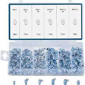 Grease Fittings Kit | 150pc SAE Hydraulic Grease Zerk Assortment: 1/4" 1/8" Straight 45 90 Degree Angled Zerk Fittings | Galvanized Steel Set for Replacing Missing or Broken Zerk Grease Fittings