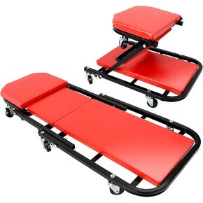 مقعد زاحف قابل للطي مقاس 40 بوصة من EASYBERG، زاحف ومقعد على شكل Z 2 في 1، 6 عجلات دوارة لمتجر المرآب، سعة 330 رطل، أحمر in Kuwait
