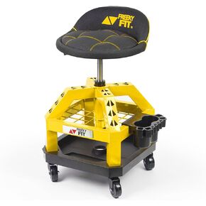 Rolling Shop Stool for Garage with Casters, DO02-Adjustable Height 360° Swivel Shop Seat with Tool Tray Storage, 330 LBS Capacity Padded Mechanic Stool, Black