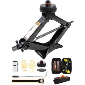 Scissor Lift Jack 2.5 tons Capacity, Lifting Jack Car Kit with Hand Crank Trolley Lifter/Wrench/Lug Wrench, Portable Emergency Tire Repair kit with Wheel Wrench Compatible with Tesla (no inflator)