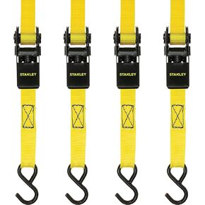 STANLEY S9500 Black/Yellow 1" x 10' Ratchet Straps - Light Cargo Hauling (900 lb Break Strength), 4 Pack