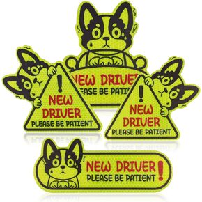 Tezam Set of 4 Reflective New Driver Magnet for Car New Driver Sticker Please Be Patient Sign Keep Distance Sticker Decal Automotive Magnets Safety Sign Car Bumper Magnet Vehicle Sign