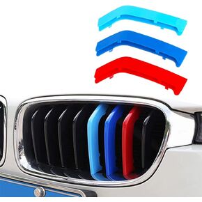 3PCS Car Grille Insert Trims, Decorative Car Front Grill Mesh Trim, M-Colored Tri Grille Insert Trims Strips, ABS Snap-on Front Grill Trim for 2013-2019 F30 F35 3 Series 11-Beam Grille