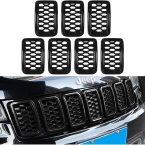 Grill Inserts Rings Covers For Jeep Grand Cherokee 2017 2018 2019 2020 2021 Honeycomb Grill Mesh Exterior Accessories Covers Inserts Kit (Black,7Pcs)